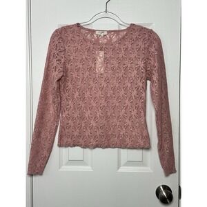 No Comment Women's Sheer Floral Lace Blouse‎ Size Medium Mauve Pink Boho Chic